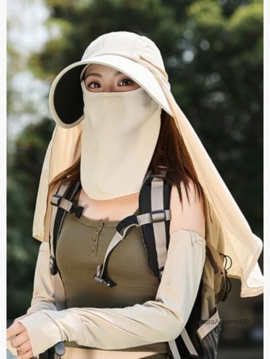 UPF50+ Sun Hat with Face Mask & Shawl, Large Brim, Lightweight, Outdoor main image 6